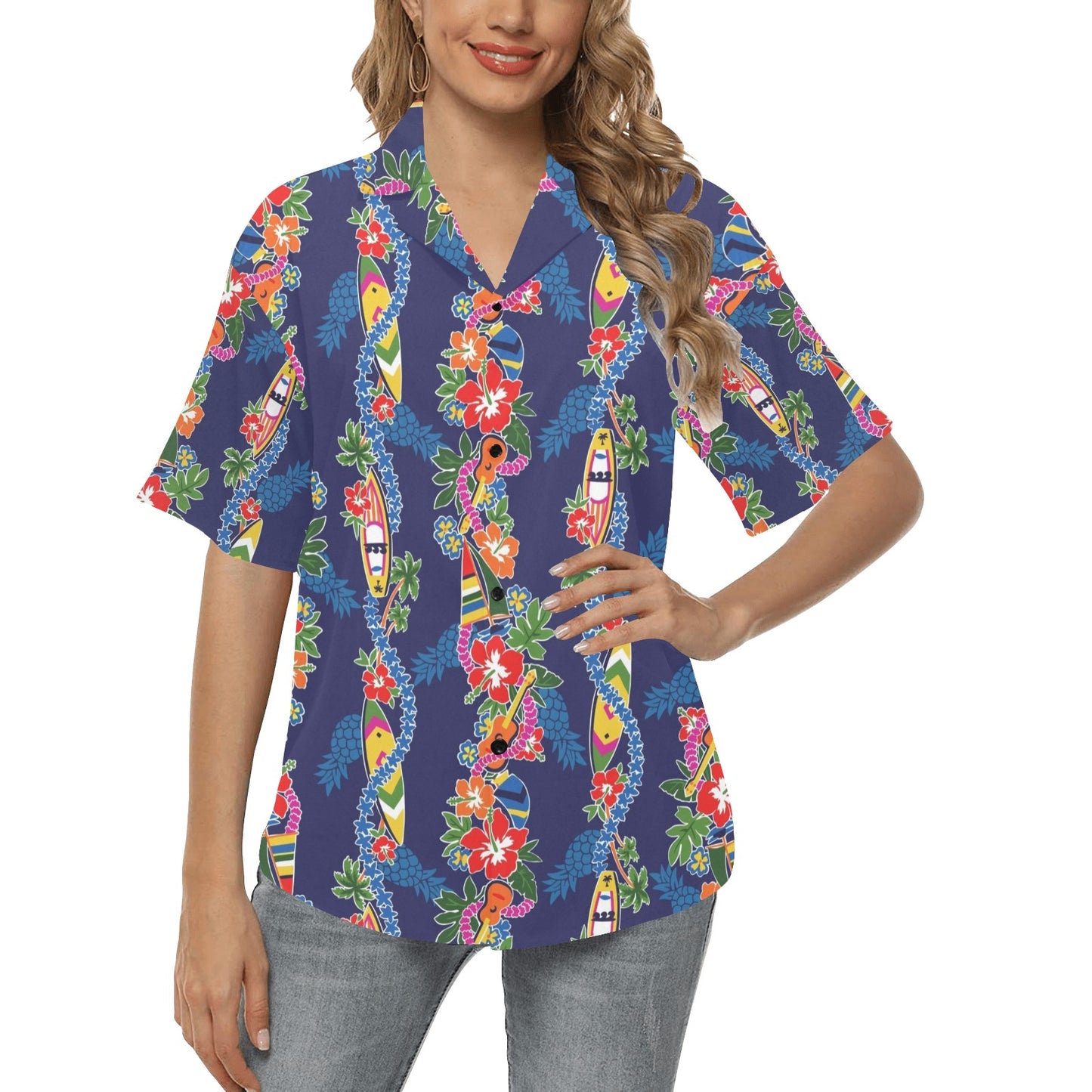 Hawaiian Themed Pattern Print Design H04 Women's Hawaiian Shirt