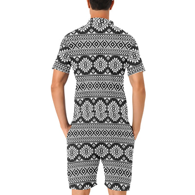 Aztec Black White Print Pattern Men's Romper