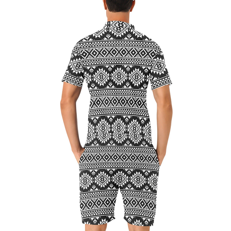 Aztec Black White Print Pattern Men's Romper