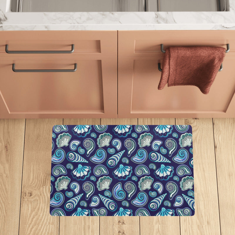 Beach Seashell Blue Print Kitchen Mat
