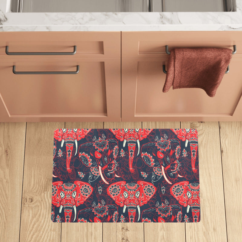 Red Indian Elephant Pattern Kitchen Mat