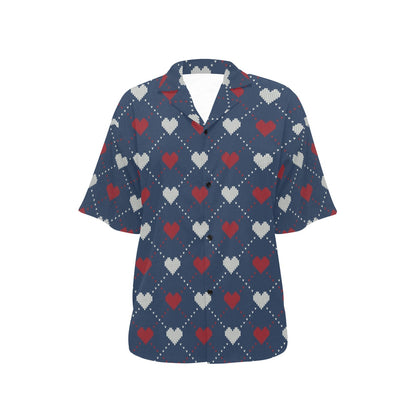Heart Knit Pattern Print Design HE05 Women's Hawaiian Shirt
