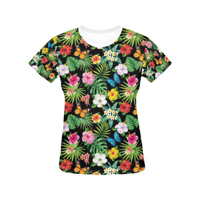 Hibiscus With Butterfly Print Design LKS305 Women's  T-shirt