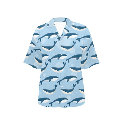 Blue Whale Pattern Print Design 02 Women's Hawaiian Shirt