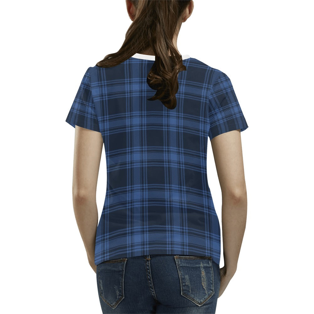 Tartan Blue Print Design LKS304 Women's  T-shirt