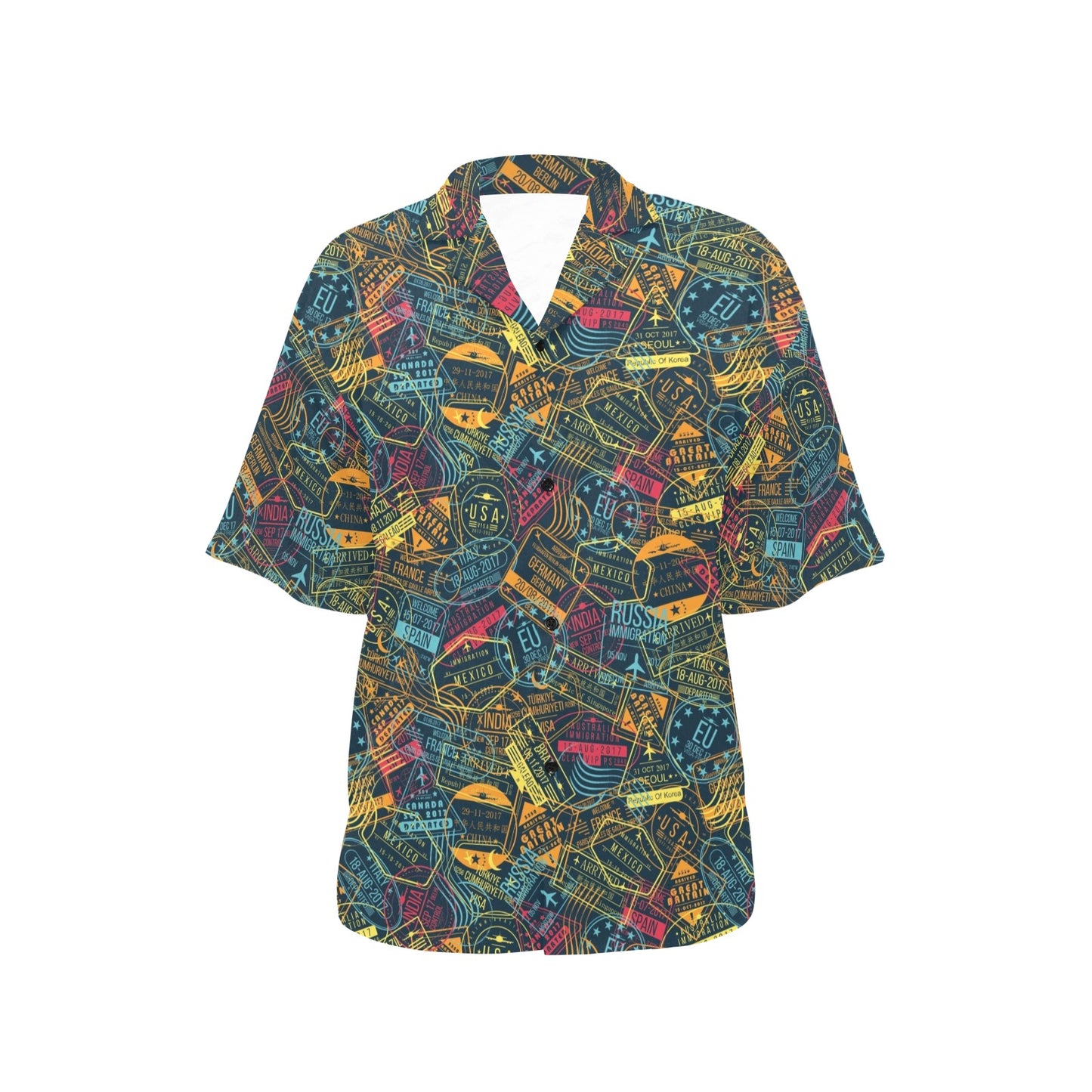 Travel Stamp Colorful Print Design LKS304 Women's Hawaiian Shirt