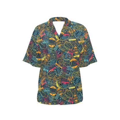 Travel Stamp Colorful Print Design LKS304 Women's Hawaiian Shirt