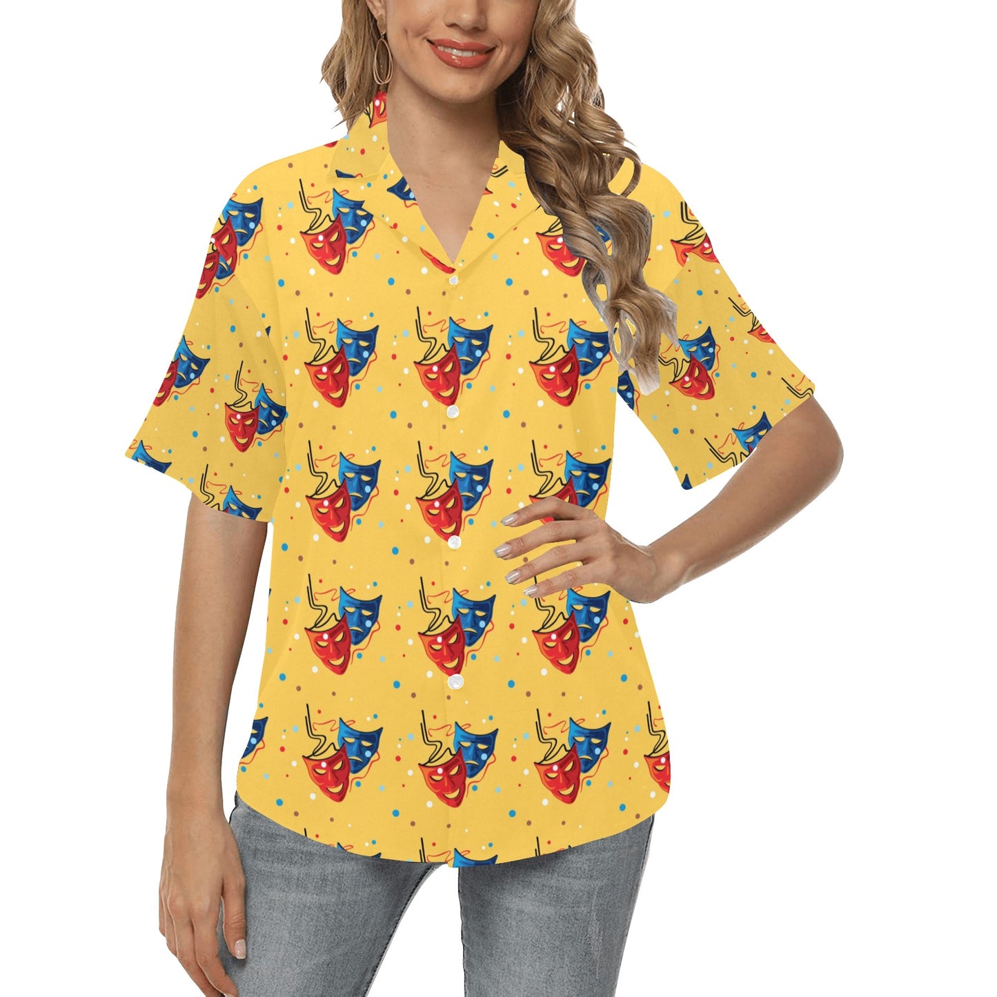 Acting Mask Pattern Print Design 02 Women's Hawaiian Shirt
