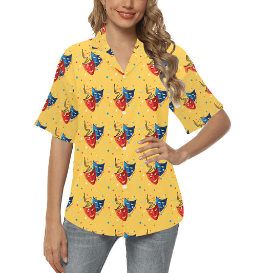 Acting Mask Pattern Print Design 02 Women's Hawaiian Shirt