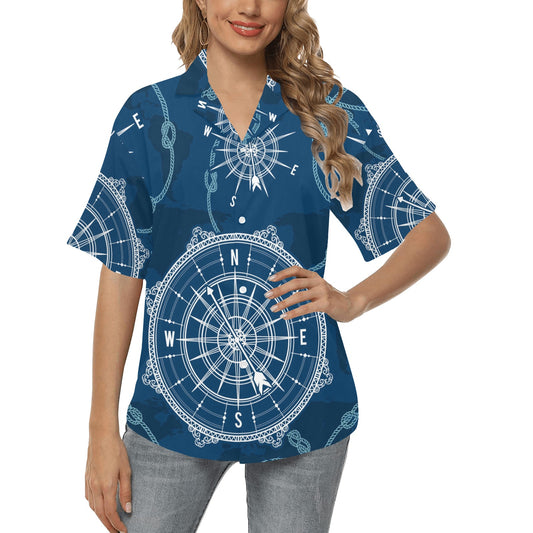 Nautical Compass Print Women's Hawaiian Shirt