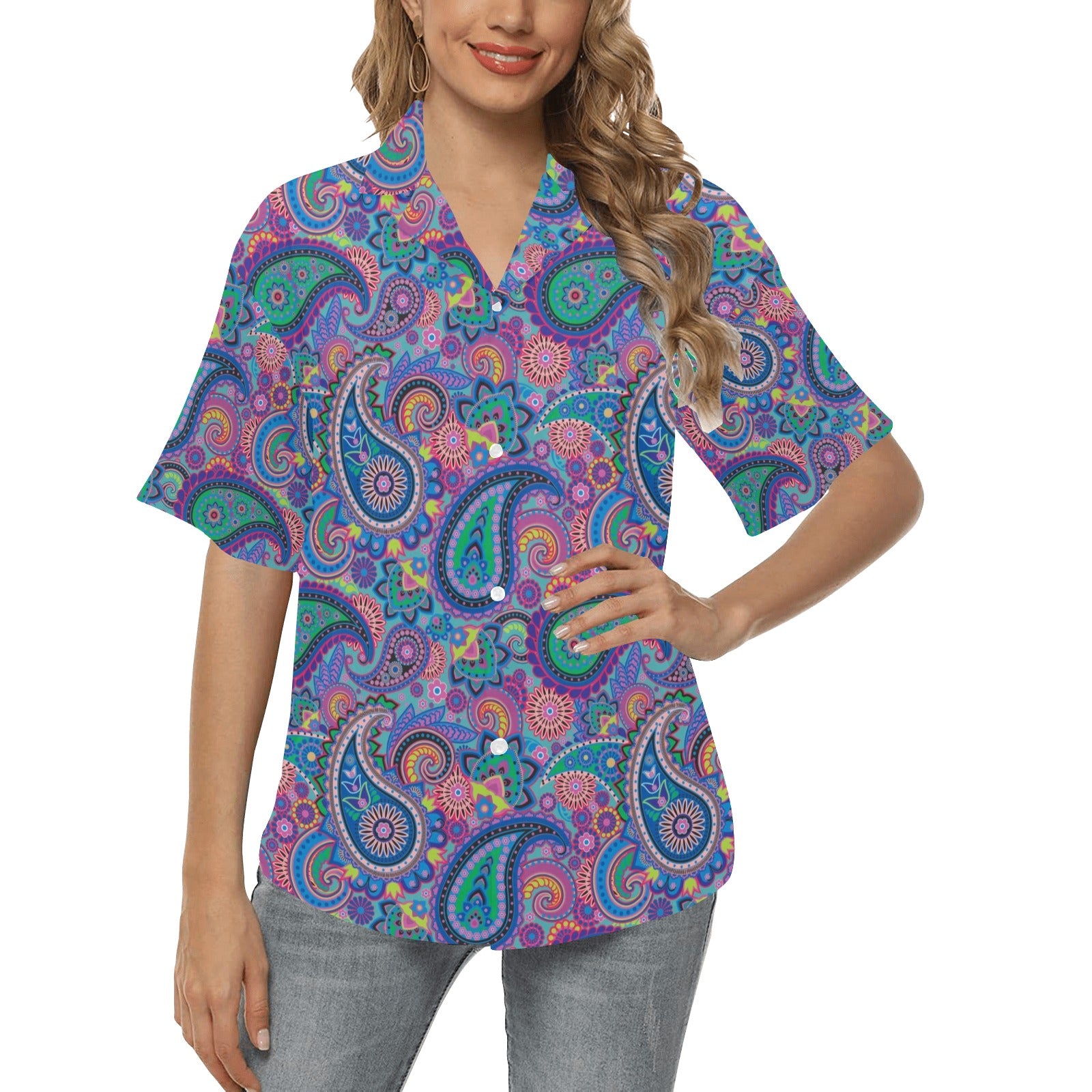 Paisley Colorful Pattern Print Design A02 Women's Hawaiian Shirt