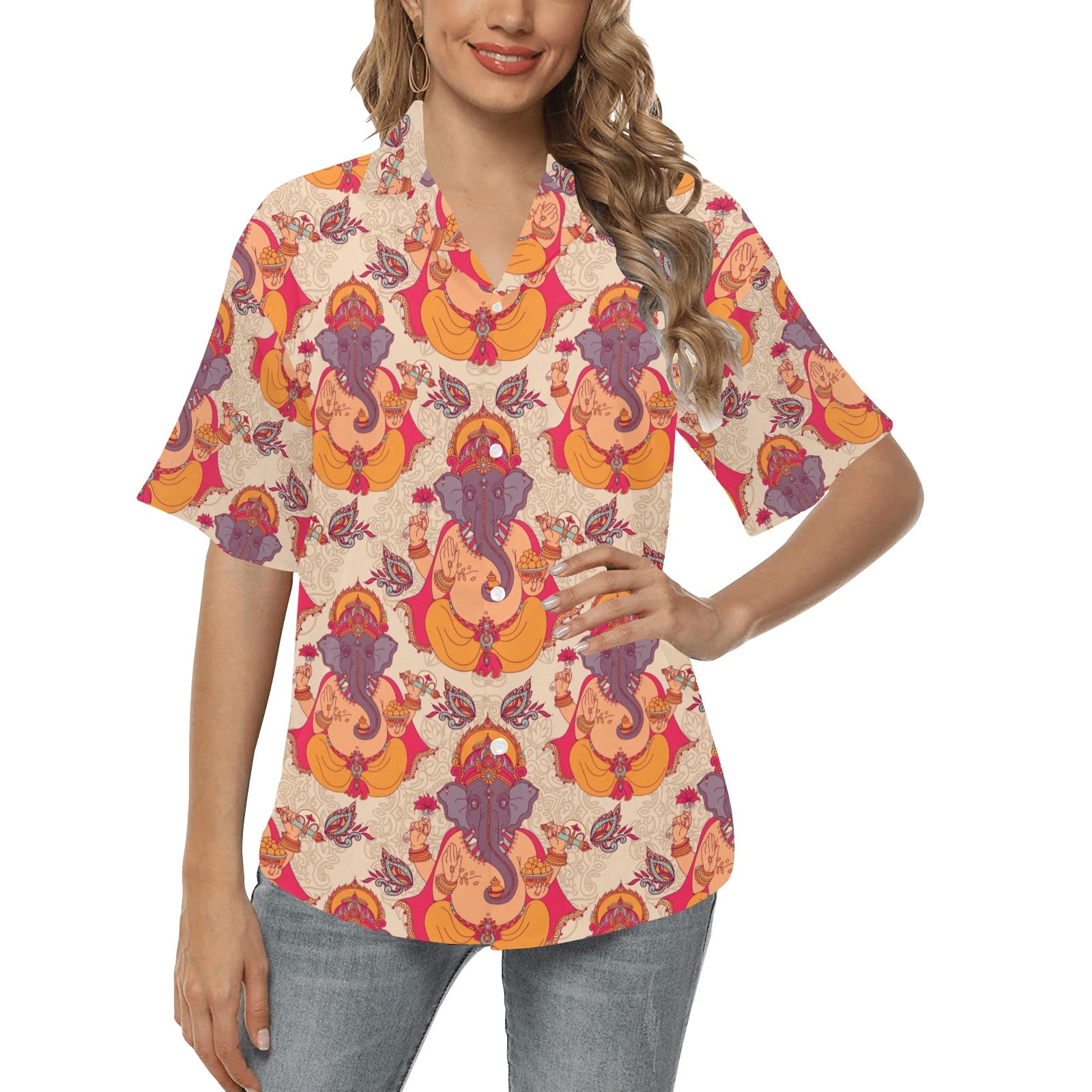 Ganesha Indian Pattern Print Design 02 Women's Hawaiian Shirt