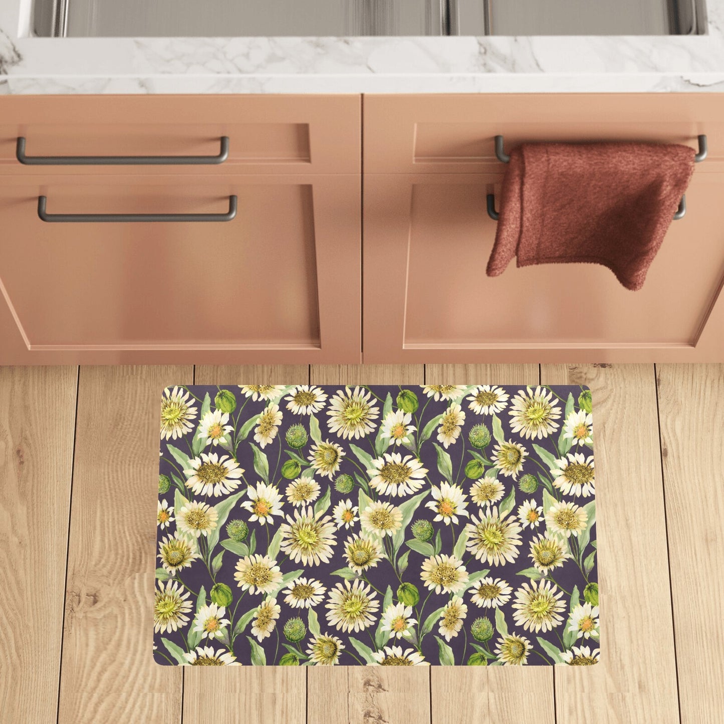 Daisy Vintage Print Pattern Kitchen Mat
