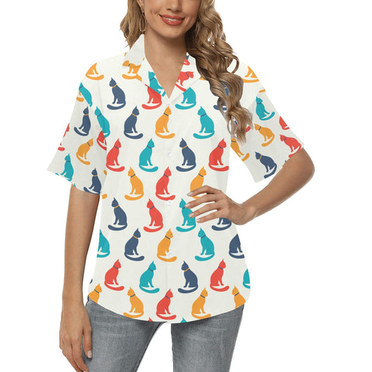 Cat Pattern Print Design 03 Women's Hawaiian Shirt