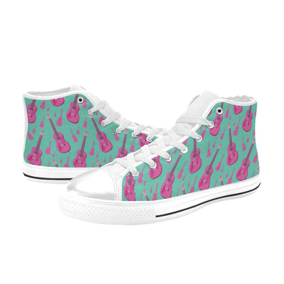 Acoustic Guitar Print Design LKS405 High Top Women's White Shoes