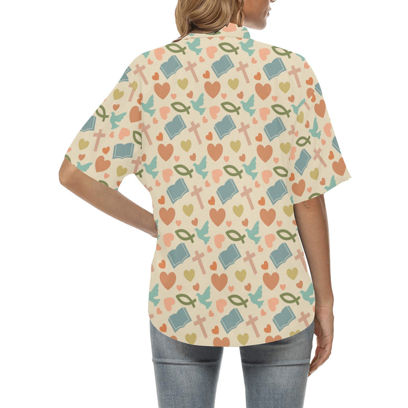 Christian Symbol Pattern Women's Hawaiian Shirt