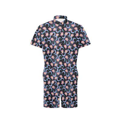 Lotus with Moon Pink Print Themed Men's Romper