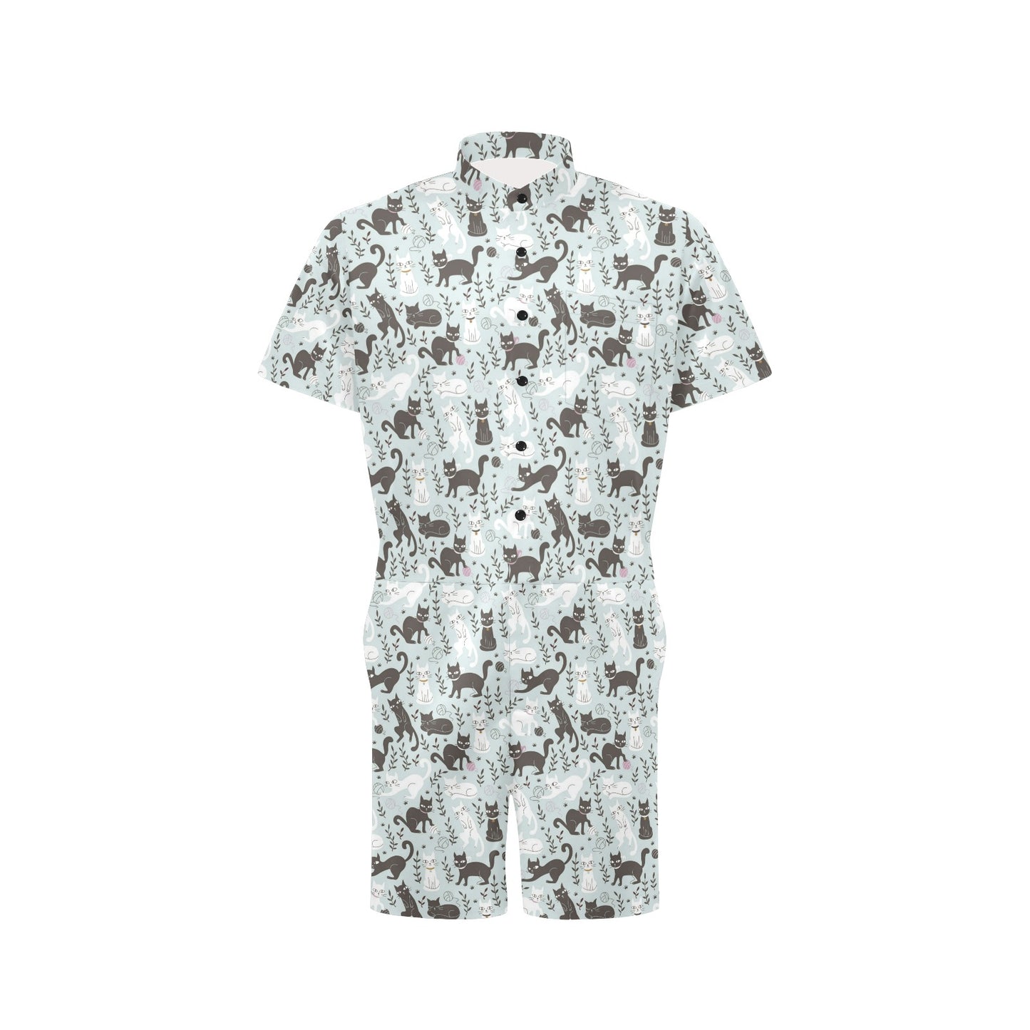 Cat Pattern Print Design 08 Men's Romper