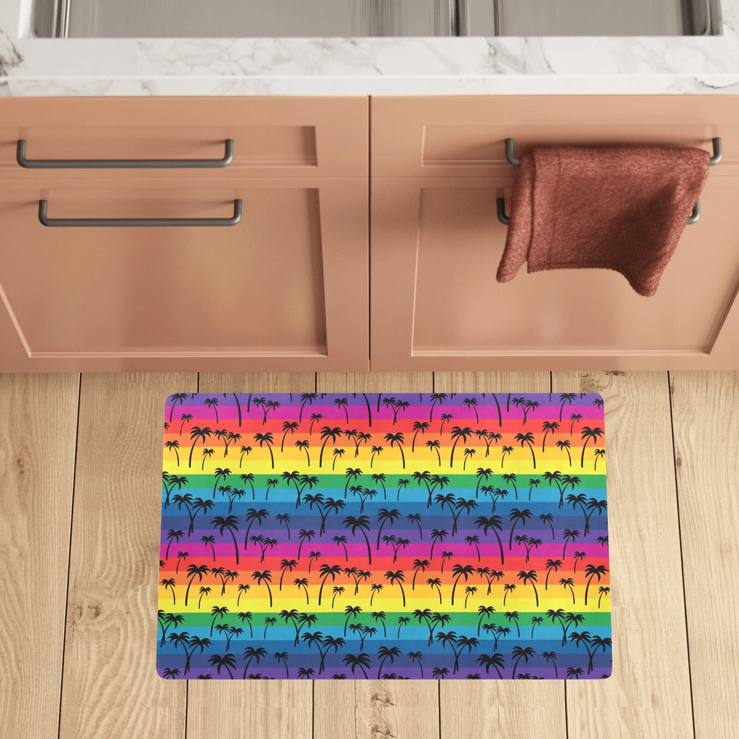 Palm Tree Rainbow Themed Print Kitchen Mat