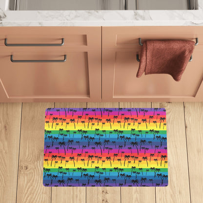 Palm Tree Rainbow Themed Print Kitchen Mat