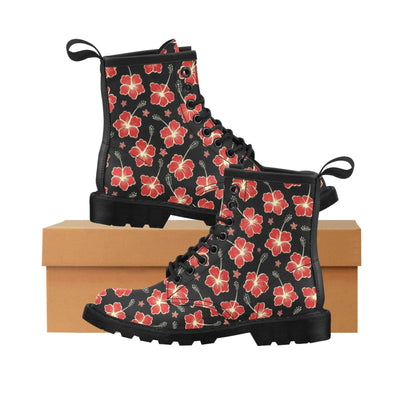 Red Hibiscus Pattern Print Design HB021 Women's Boots