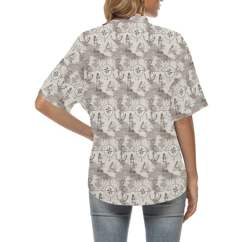 Nautical Map Design Themed Print Women's Hawaiian Shirt