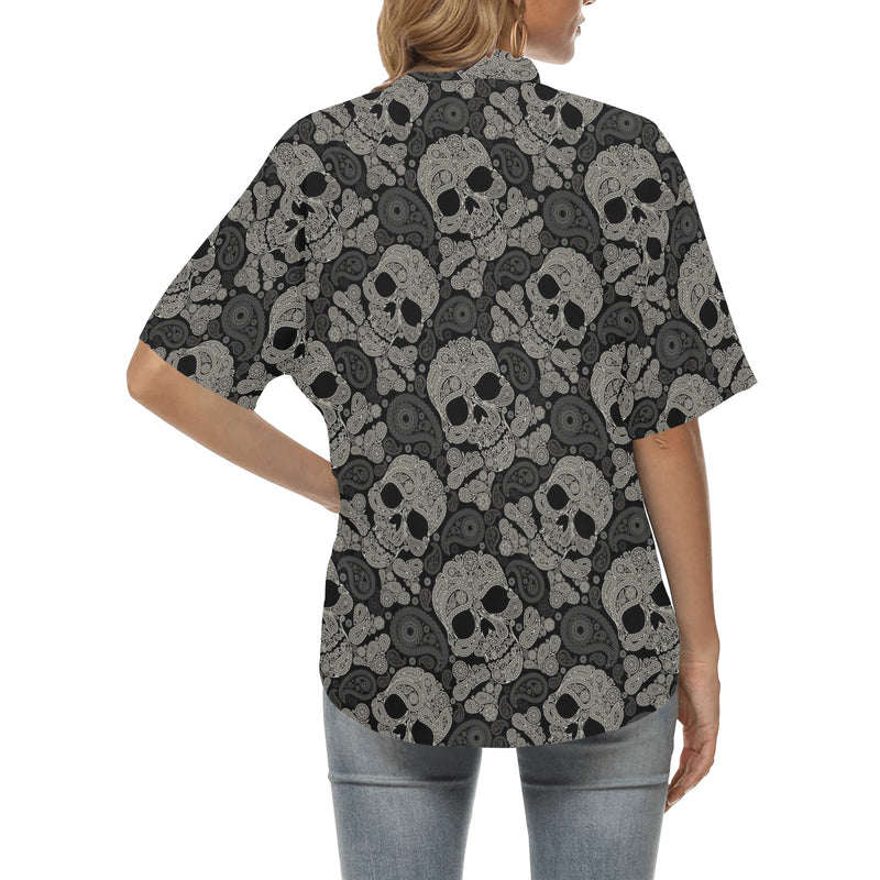 Paisley Skull Pattern Print Design A01 Women's Hawaiian Shirt