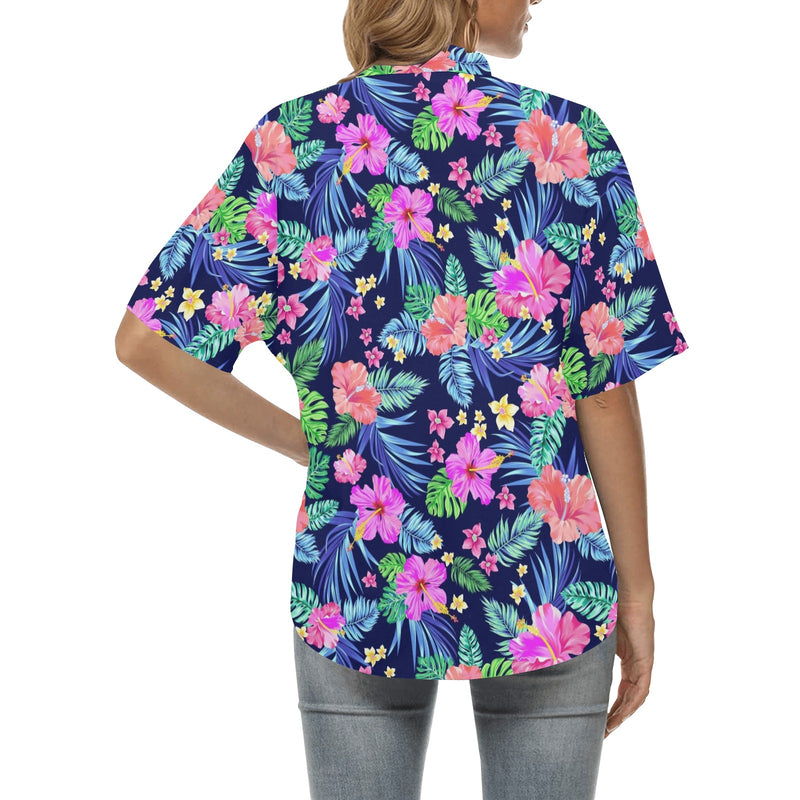 Neon Hibiscus Pattern Print Design HB016 Women's Hawaiian Shirt