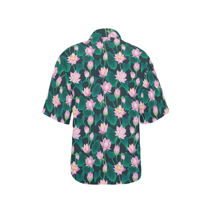 Water Lily Print Design LKS302 Women's Hawaiian Shirt