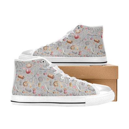 Sewing Equipment Print Design LKS302 High Top Women's White Shoes
