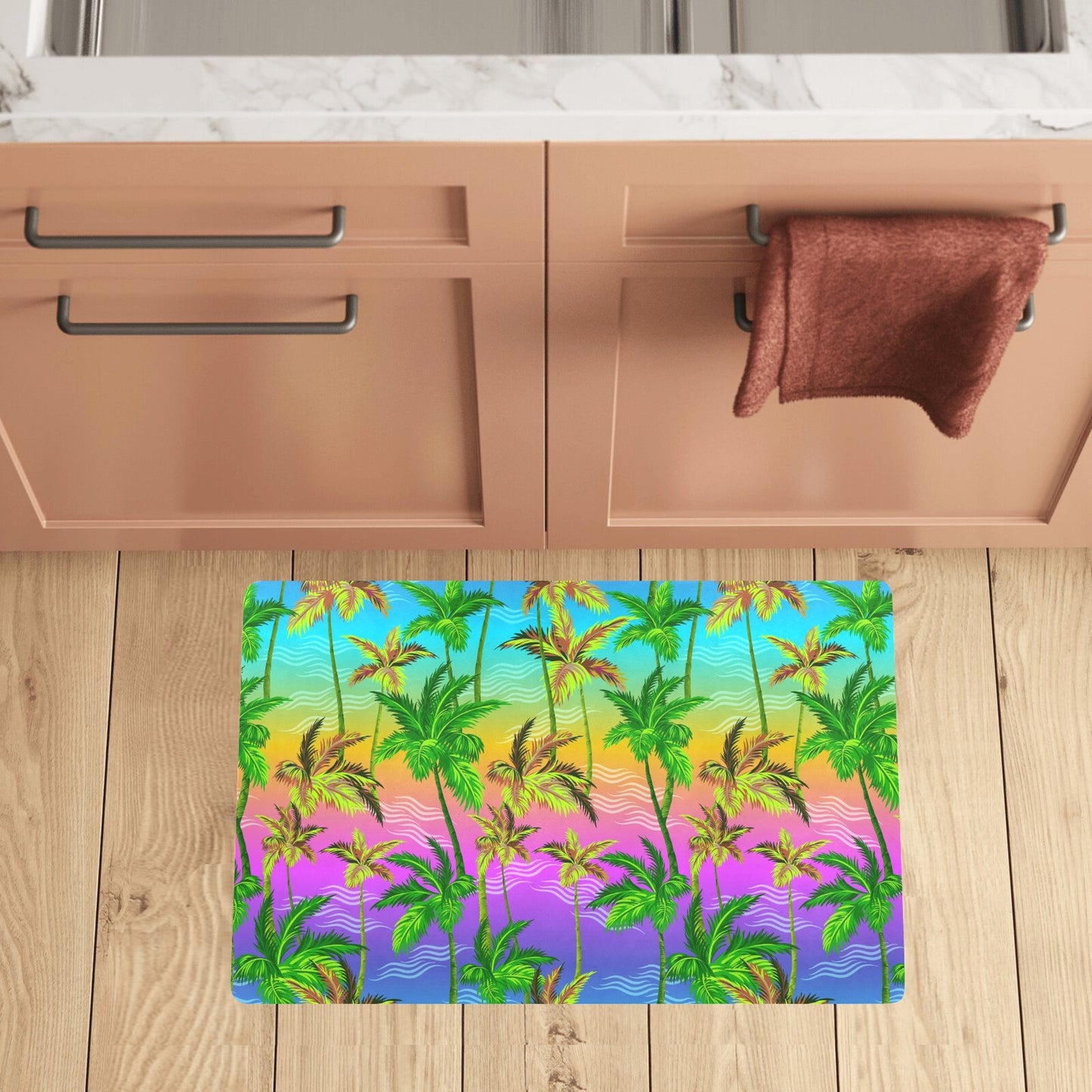 Palm Tree Rainbow Pattern Kitchen Mat