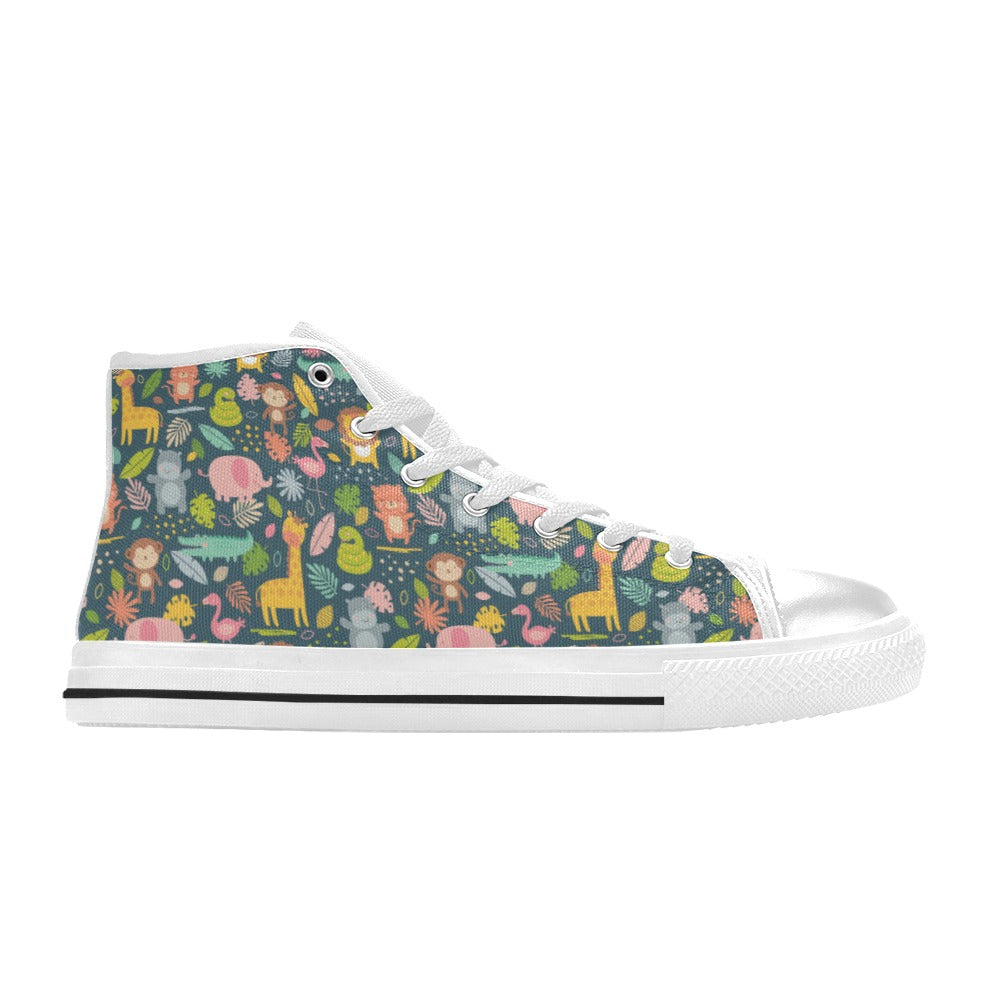 Safari Animal Cartoon Print Design LKS305 High Top Women's White Shoes