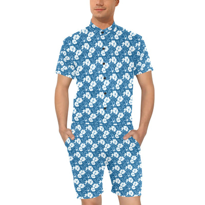 Hibiscus Blue Flower Hawaiian Print Men's Romper