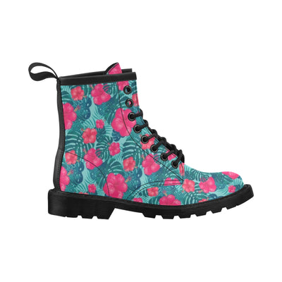 Red Hibiscus Pattern Print Design HB017 Women's Boots