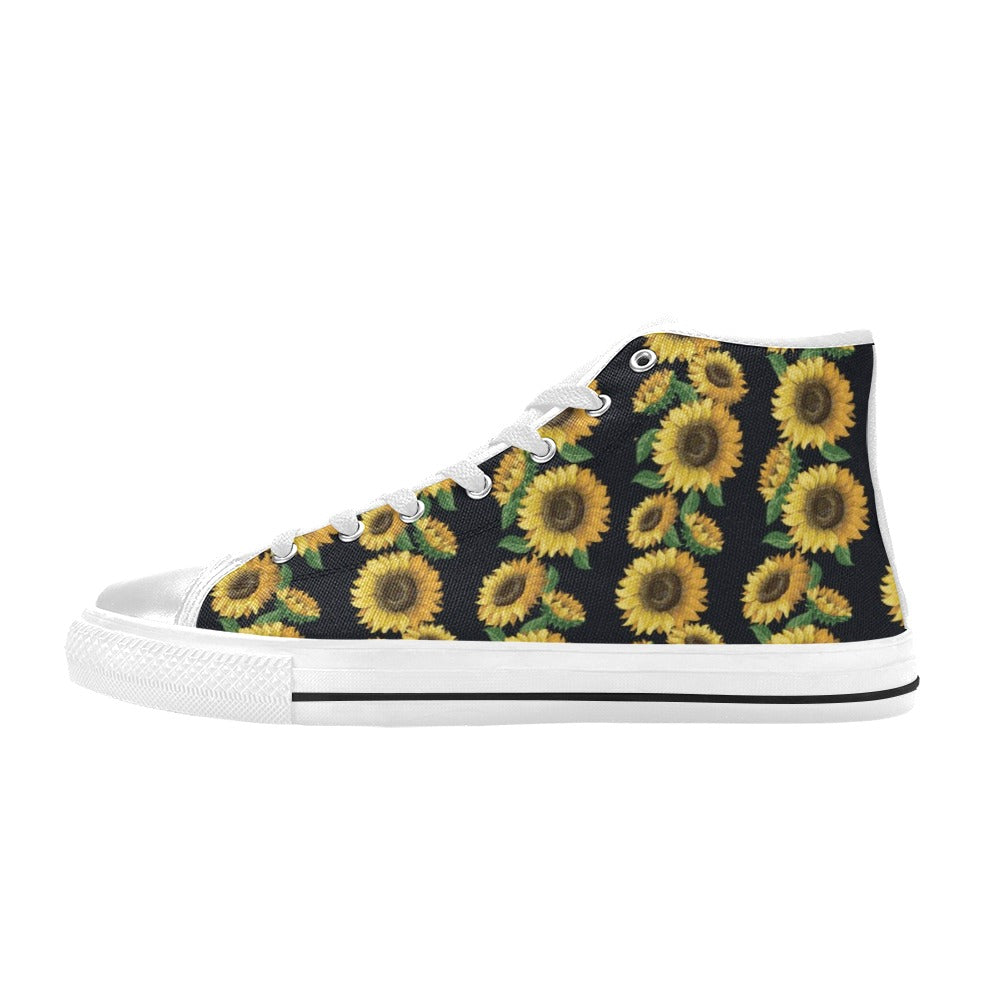 Sunflower Print Design LKS306 High Top Women's White Shoes