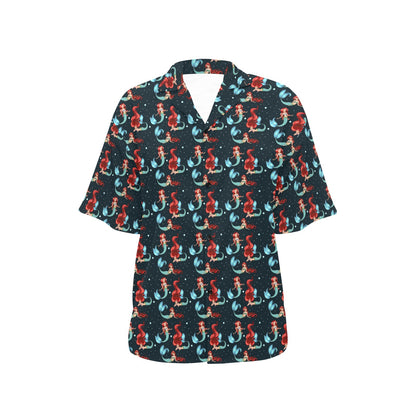 Mermaid Girl Themed Design Print Women's Hawaiian Shirt