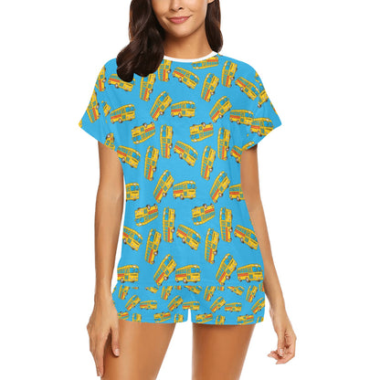 School Bus Print Design LKS302 Women's Short Pajama Set