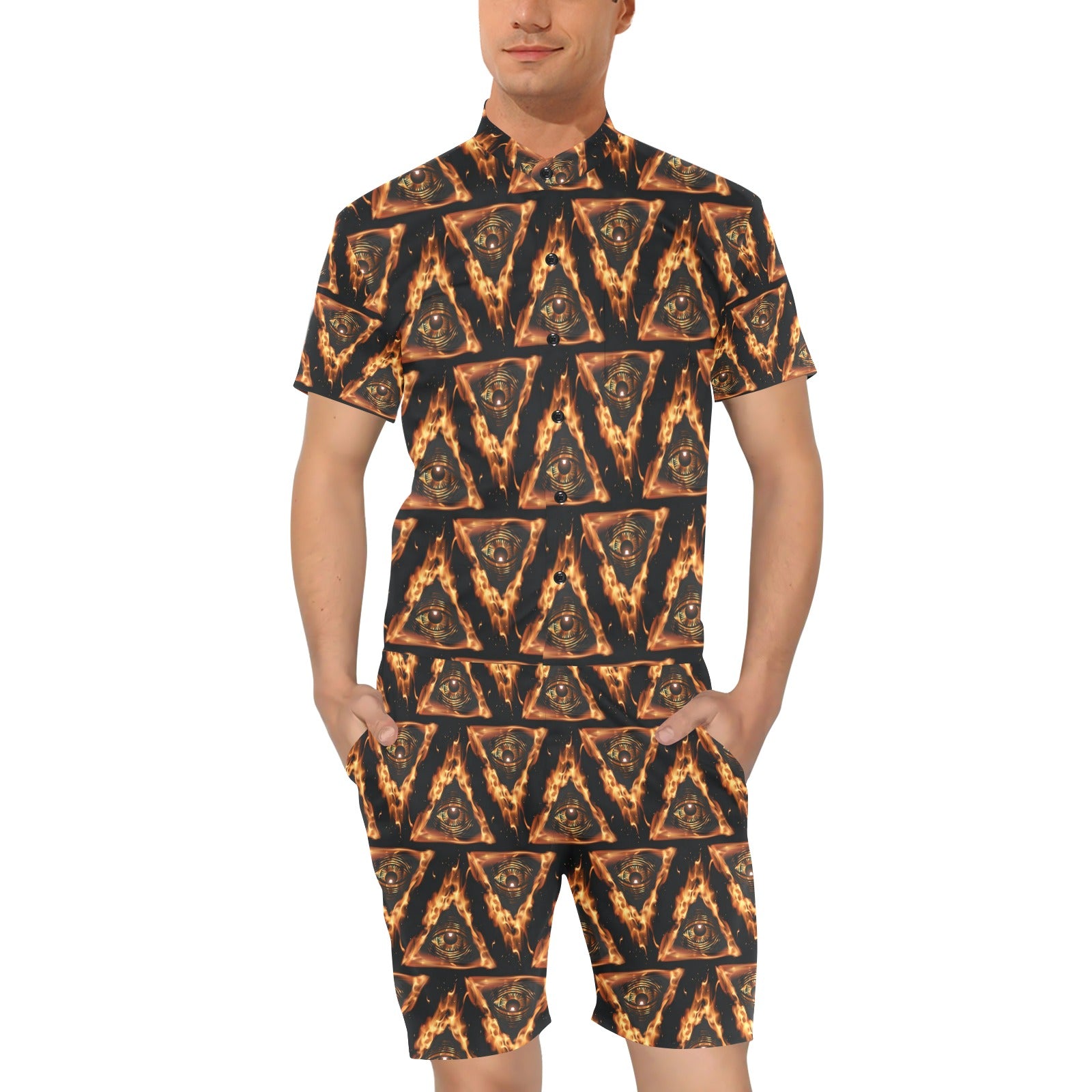 Eye of Horus in Flame Print Men's Romper