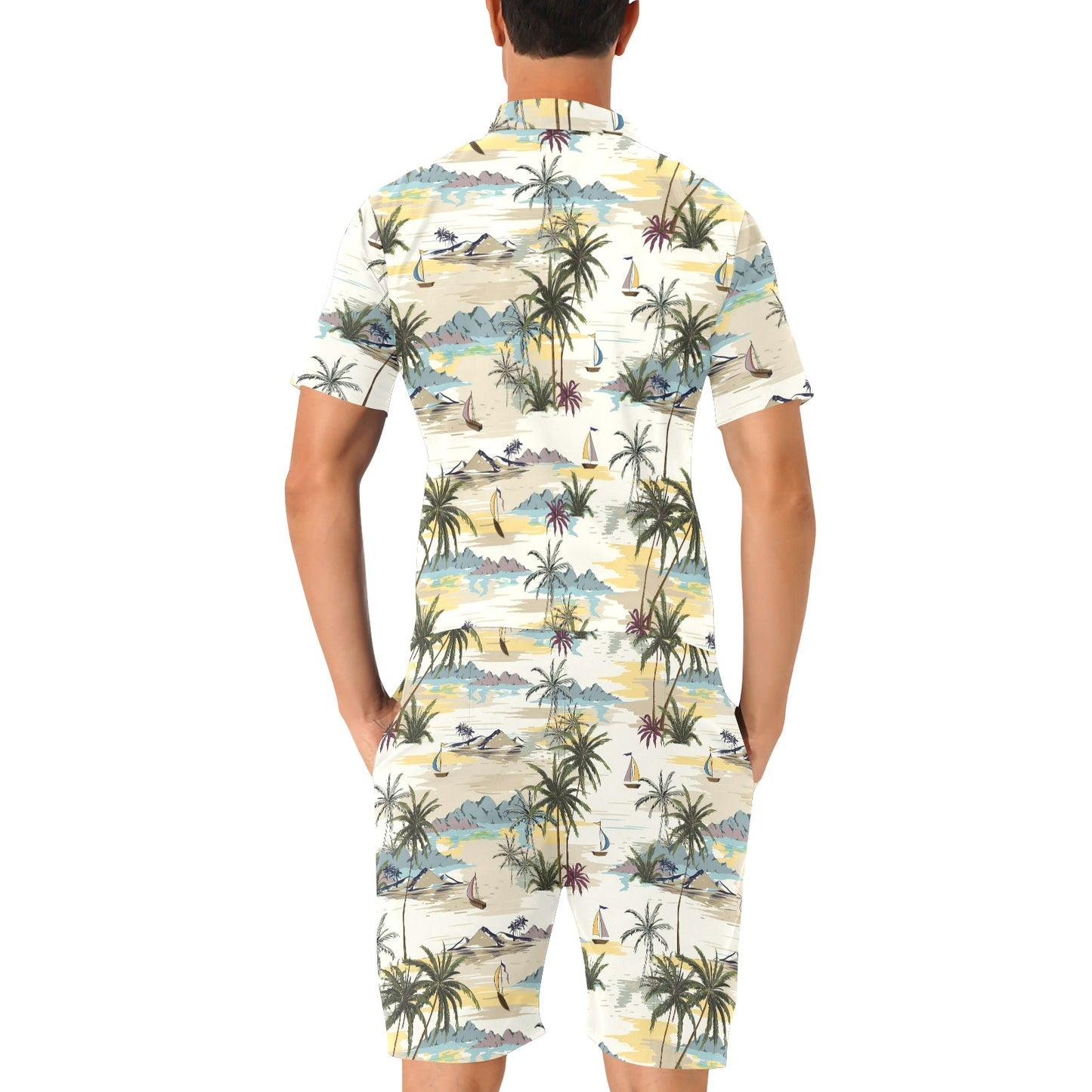 Palm Tree Beach Print Men's Romper