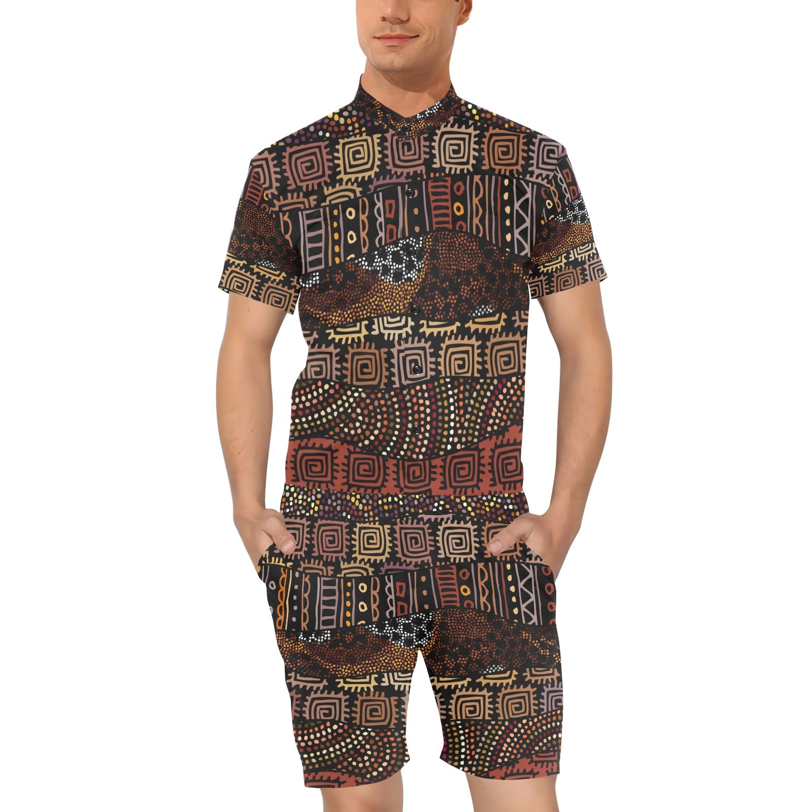 African Pattern Print Design 07 Men's Romper