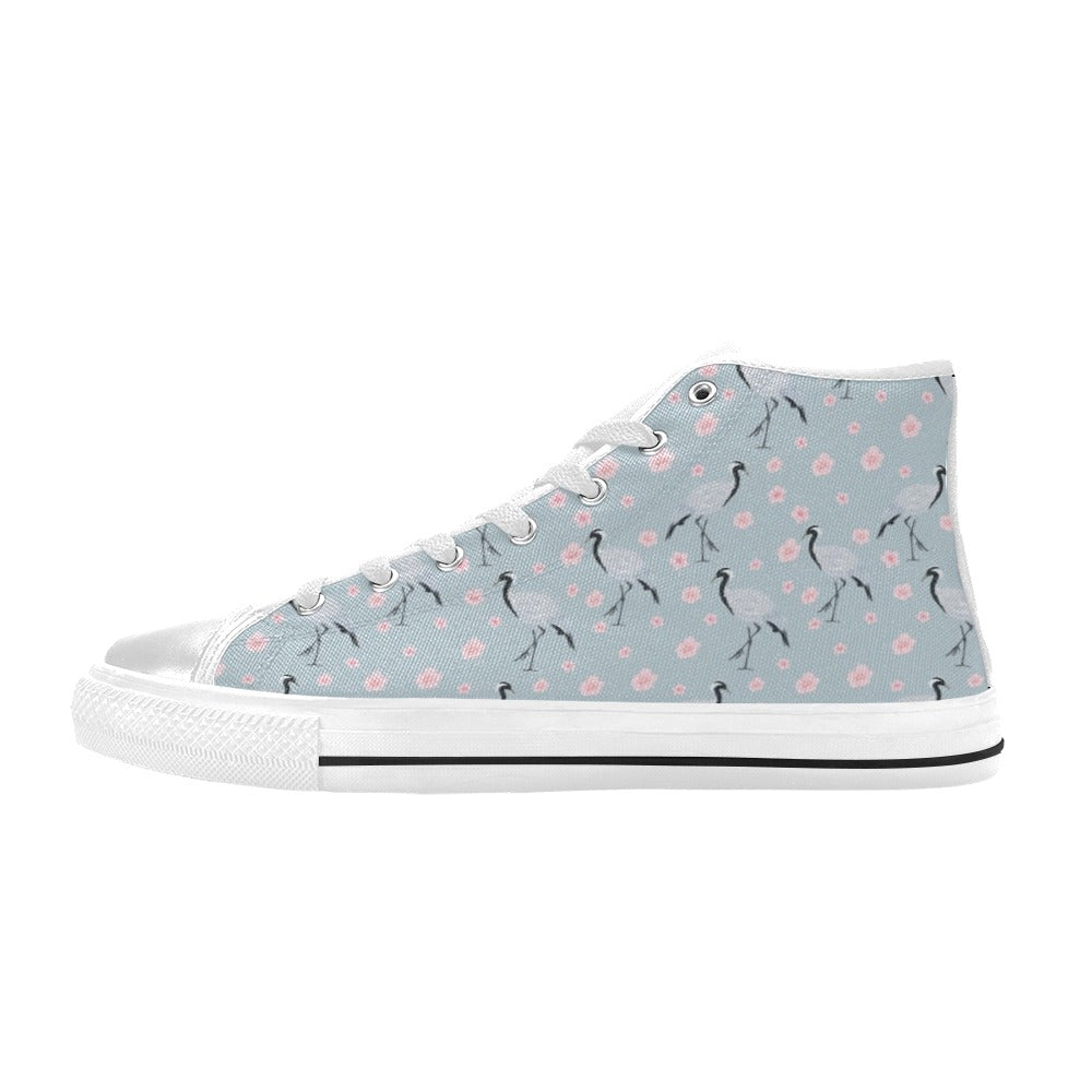 Sakura Bird Print Design LKS304 High Top Women's White Shoes