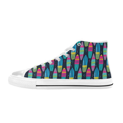 Surfboard Colorful Print Design LKS302 High Top Women's White Shoes