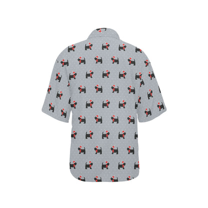 Scottish Christmas Themed Terriers Print Design LKS3018 Women's Hawaiian Shirt