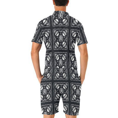 Bandana Skull Black White Print Design LKS306 Men's Romper