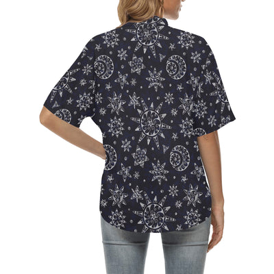 Sun Moon Pattern Women's Hawaiian Shirt