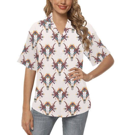 Buffalo Head Pattern Print Design 02 Women's Hawaiian Shirt