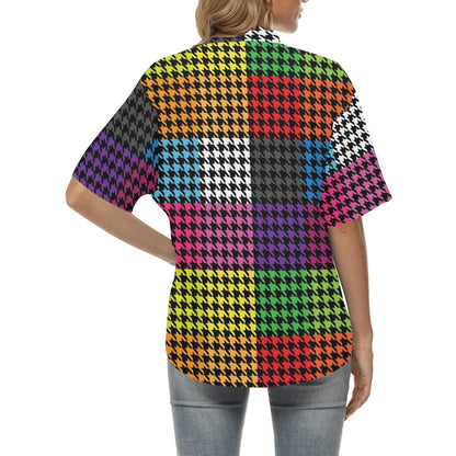 Houndstooth Colorful Pattern Print Design 01 Women's Hawaiian Shirt