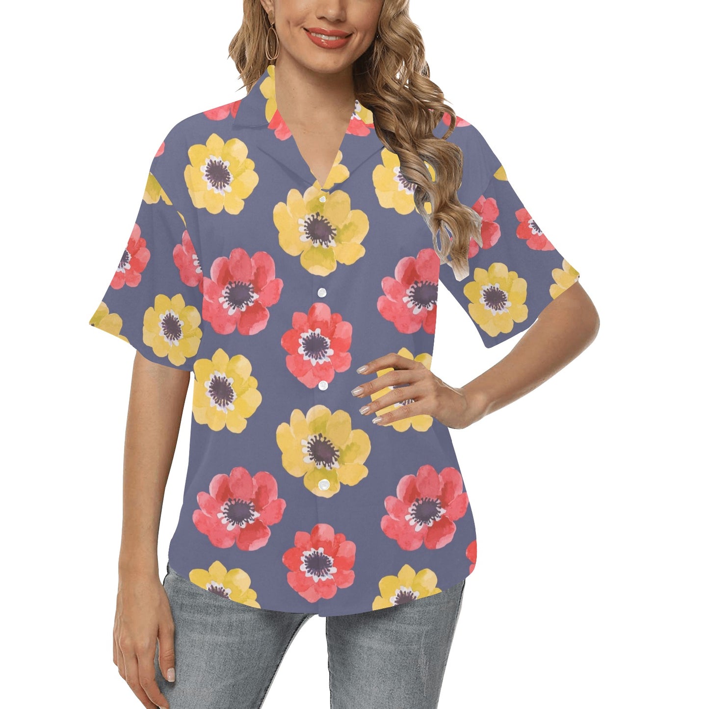 Anemone Pattern Print Design AM010 Women's Hawaiian Shirt