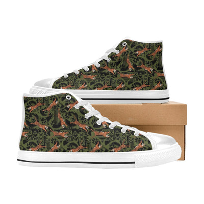 Tiger Pattern Print Design LKS303 High Top Women's White Shoes