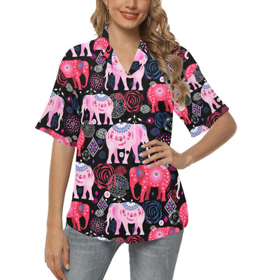 Pink Elephant Pattern Women's Hawaiian Shirt